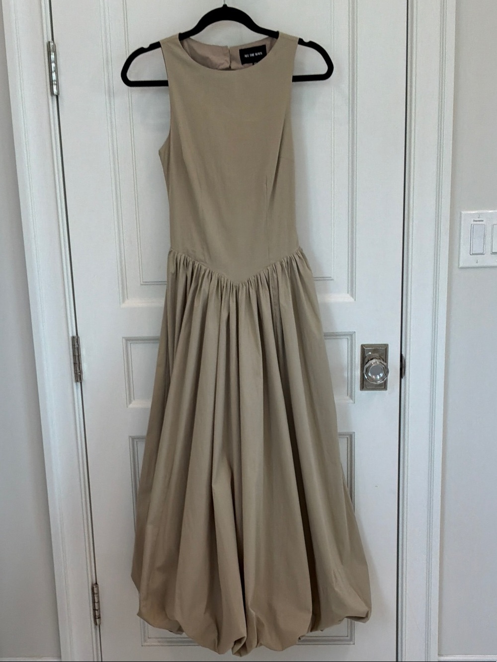 All That Jazz Sleeveless Beige Maxi Dress with Gathered Full Skirt